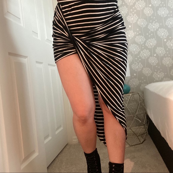 Black Stripe Twist Wrap Front Skirt - Picture 1 of 8